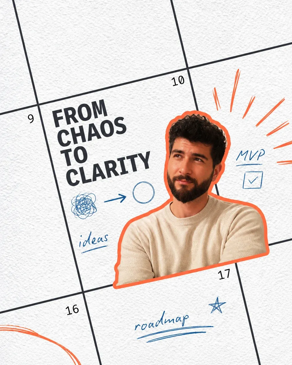 Hovhannes in a paper-collage portrait beside the words From Chaos to Clarity